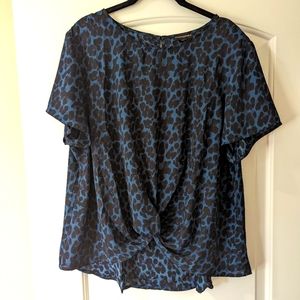 Banana Republic Blue Cheetah Animal Print light blouse top twist front